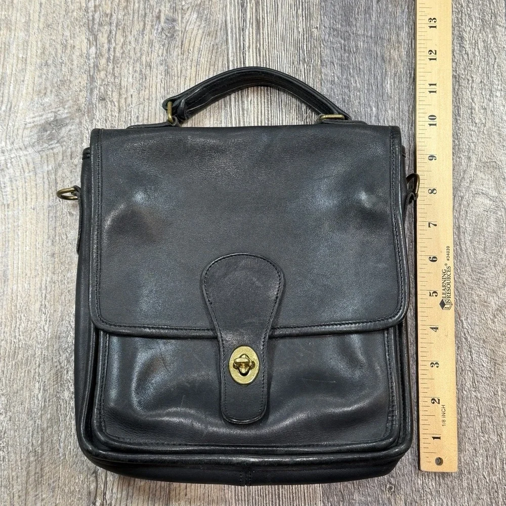 Vintage Coach Black Leather Turn Lock Satchel Messenger Crossbody Bag USA‎ Made
